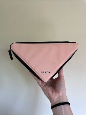Prada Pink and Black Triangle Cosmetic Pouch